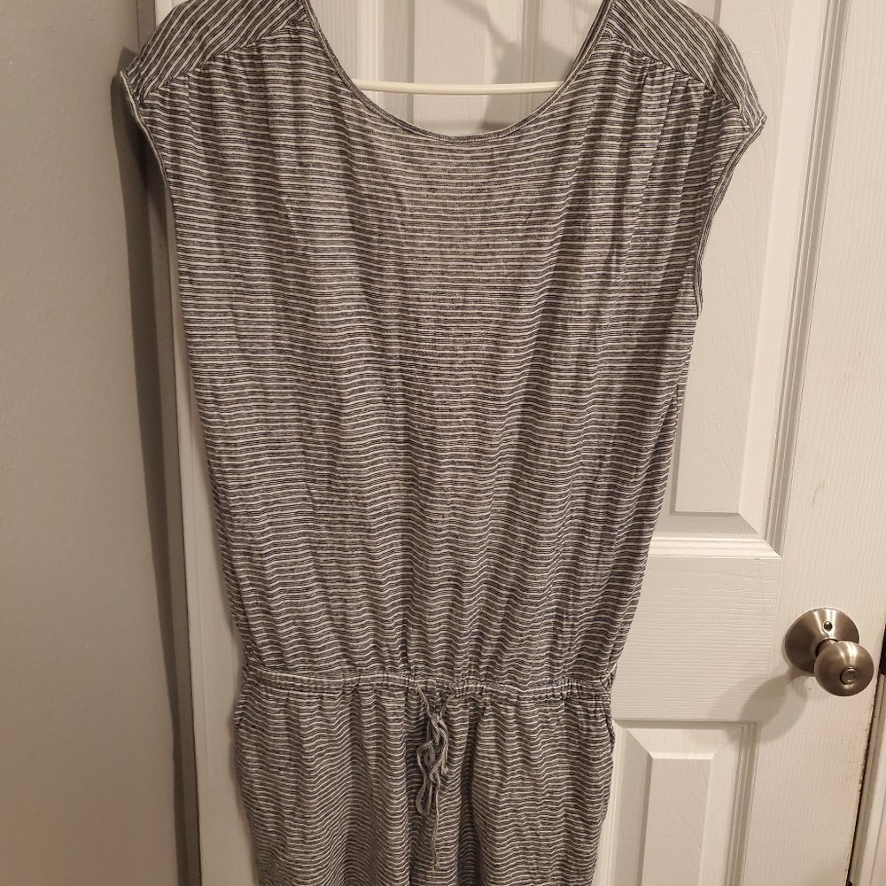 Prana white and grey striped romper